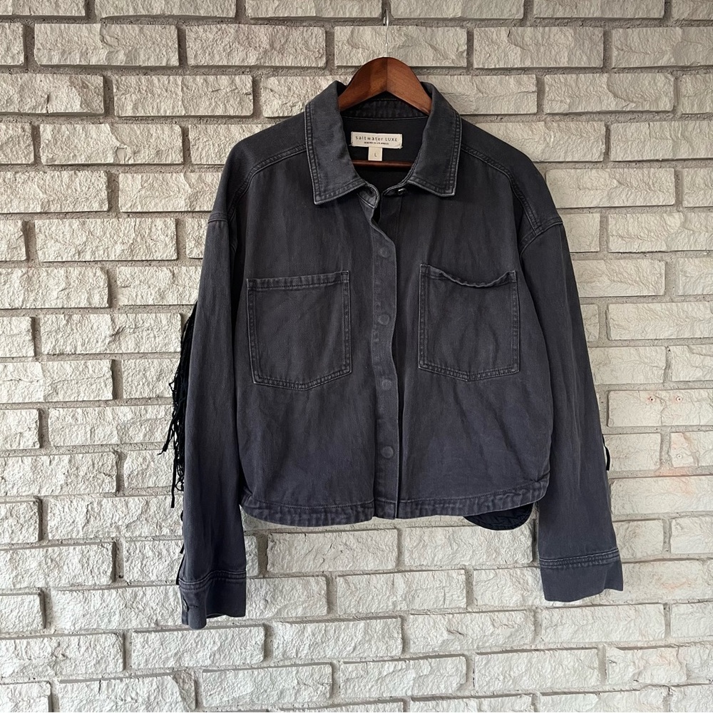 Saltwater Luxe Gray Denim Fringe Jacket 
Size Large